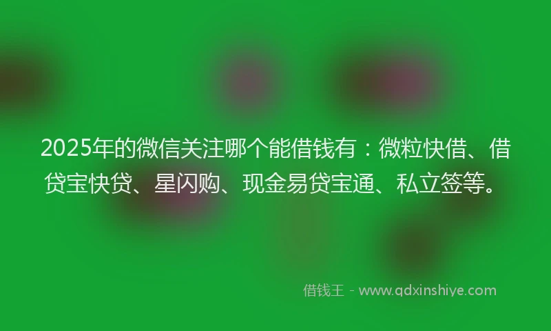 2025年的微信关注哪个能借钱有：微粒快借、借贷宝快贷、星闪购、现金易贷宝通、私立签等。