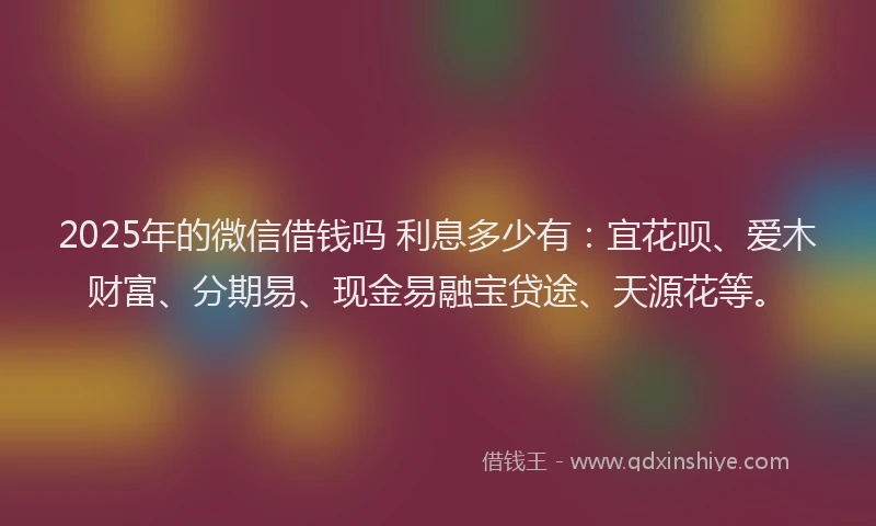 2025年的微信借钱吗 利息多少有：宜花呗、爱木财富、分期易、现金易融宝贷途、天源花等。