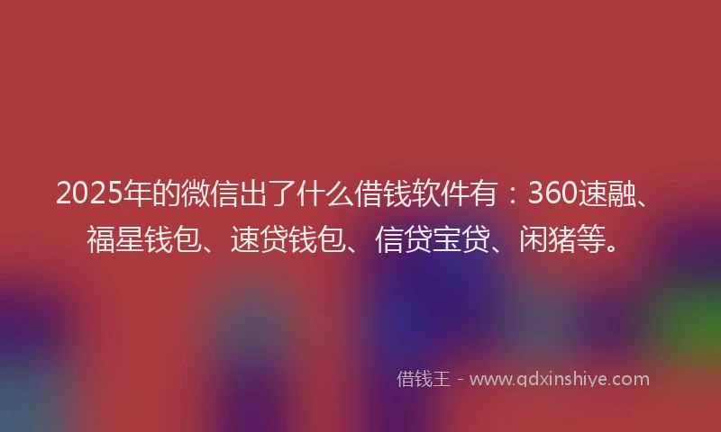 2025年的微信出了什么借钱软件有：360速融、福星钱包、速贷钱包、信贷宝贷、闲猪等。