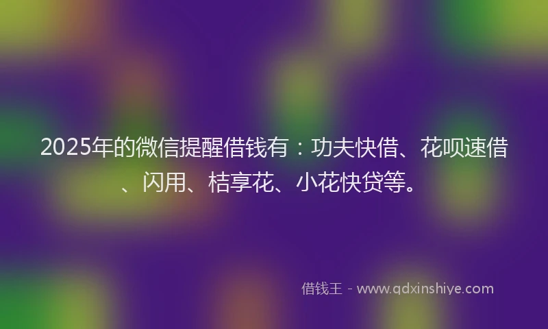 2025年的微信提醒借钱有：功夫快借、花呗速借、闪用、桔享花、小花快贷等。