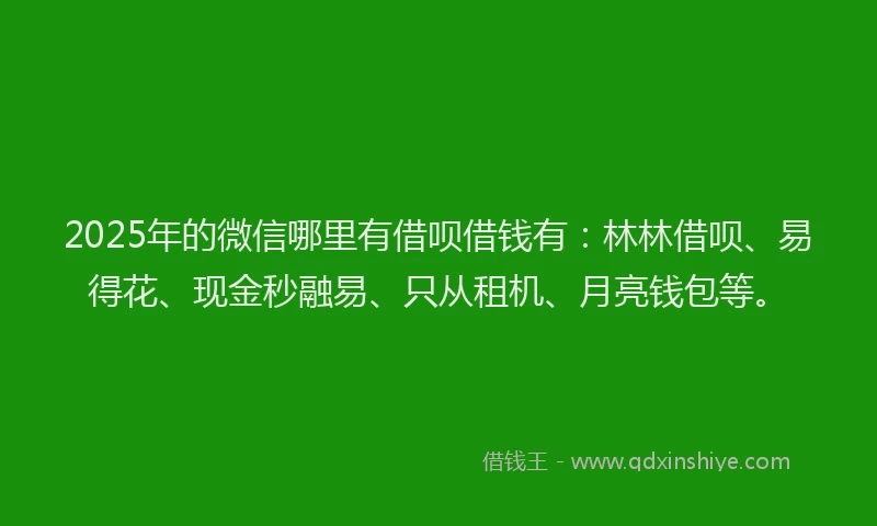 2025年的微信哪里有借呗借钱有：林林借呗、易得花、现金秒融易、只从租机、月亮钱包等。