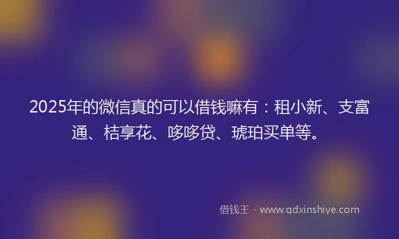 2025年的微信真的可以借钱嘛有：租小新、支富通、桔享花、哆哆贷、琥珀买单等。