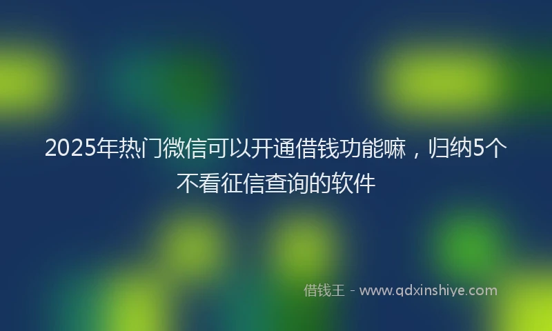 2025年热门微信可以开通借钱功能嘛，归纳5个不看征信查询的软件
