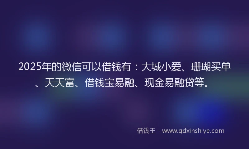 2025年的微信可以借钱有：大城小爱、珊瑚买单、天天富、借钱宝易融、现金易融贷等。