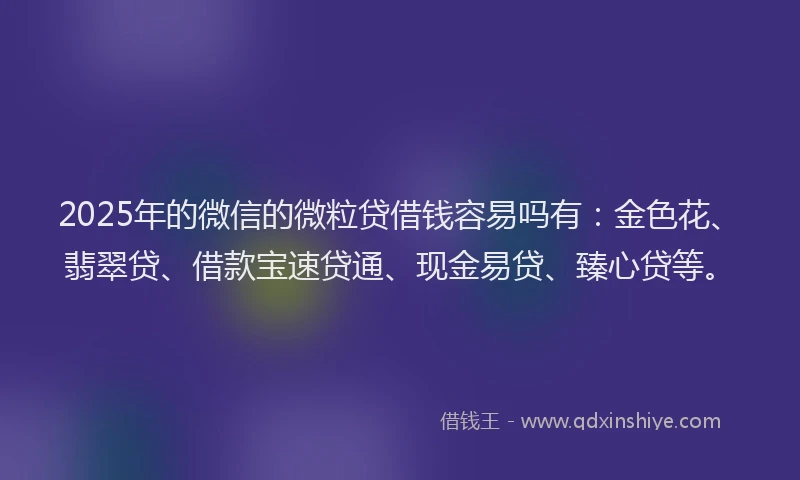 2025年的微信的微粒贷借钱容易吗有：金色花、翡翠贷、借款宝速贷通、现金易贷、臻心贷等。