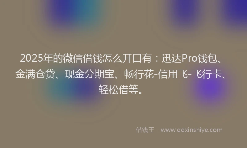 2025年的微信借钱怎么开口有：迅达Pro钱包、金满仓贷、现金分期宝、畅行花-信用飞-飞行卡、轻松借等。
