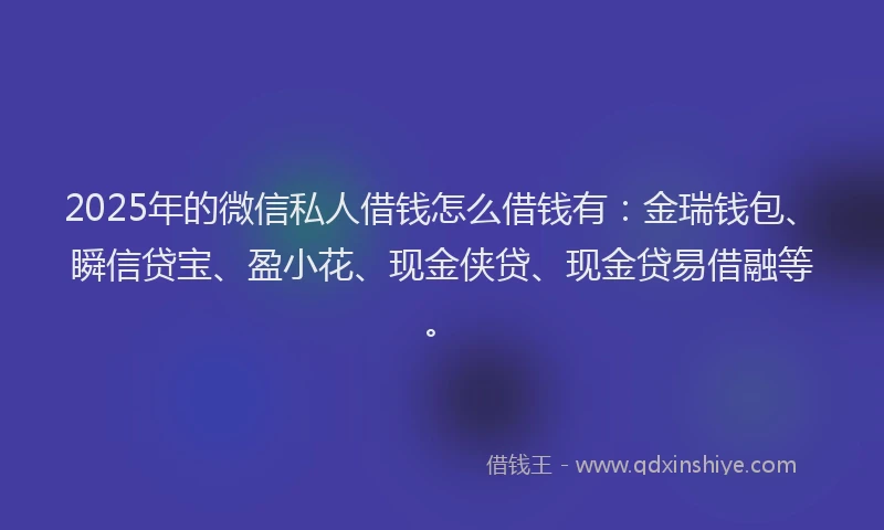 2025年的微信私人借钱怎么借钱有：金瑞钱包、瞬信贷宝、盈小花、现金侠贷、现金贷易借融等。