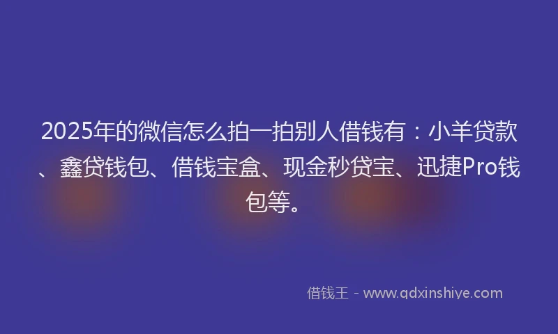 2025年的微信怎么拍一拍别人借钱有：小羊贷款、鑫贷钱包、借钱宝盒、现金秒贷宝、迅捷Pro钱包等。