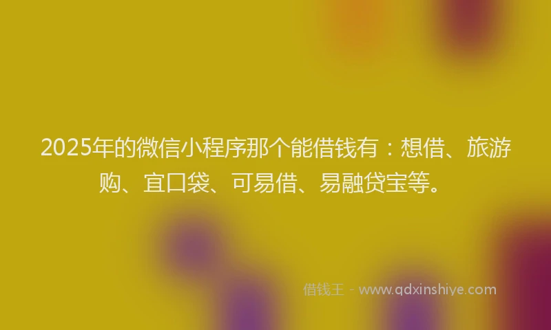2025年的微信小程序那个能借钱有：想借、旅游购、宜口袋、可易借、易融贷宝等。