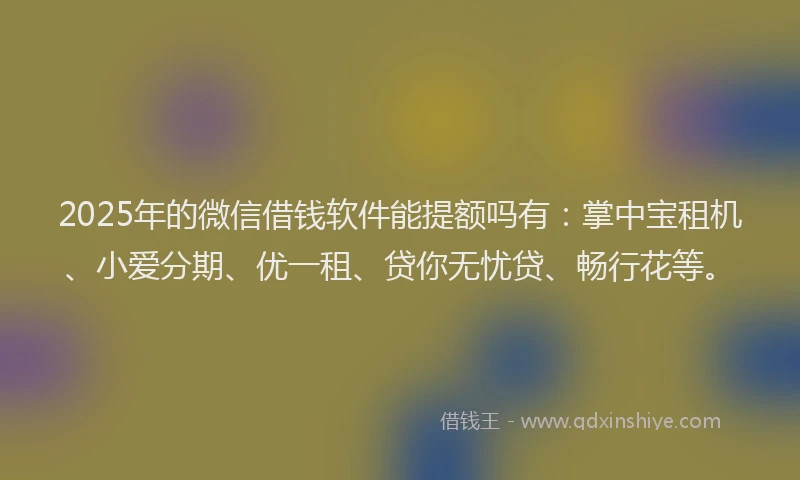 2025年的微信借钱软件能提额吗有：掌中宝租机、小爱分期、优一租、贷你无忧贷、畅行花等。