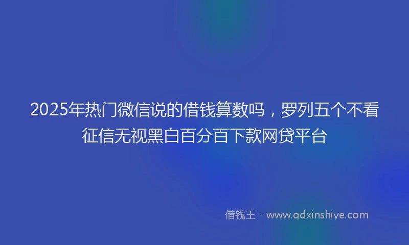 2025年热门微信说的借钱算数吗，罗列五个不看征信无视黑白百分百下款网贷平台