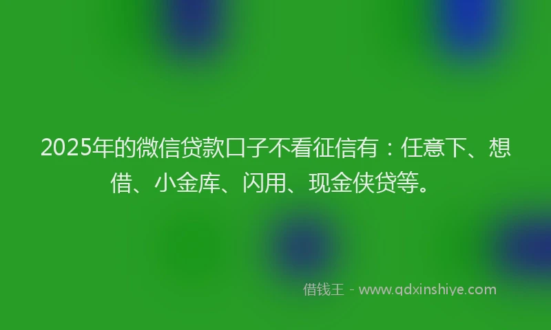 2025年的微信贷款口子不看征信有：任意下、想借、小金库、闪用、现金侠贷等。