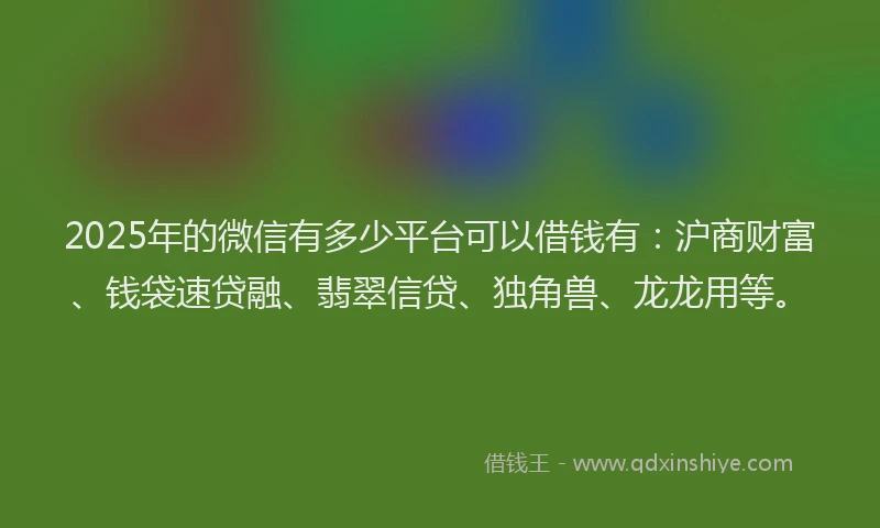 2025年的微信有多少平台可以借钱有：沪商财富、钱袋速贷融、翡翠信贷、独角兽、龙龙用等。