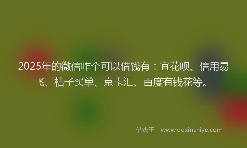 2025年的微信咋个可以借钱有：宜花呗、信用易飞、桔子买单、京卡汇、百度有钱花等。