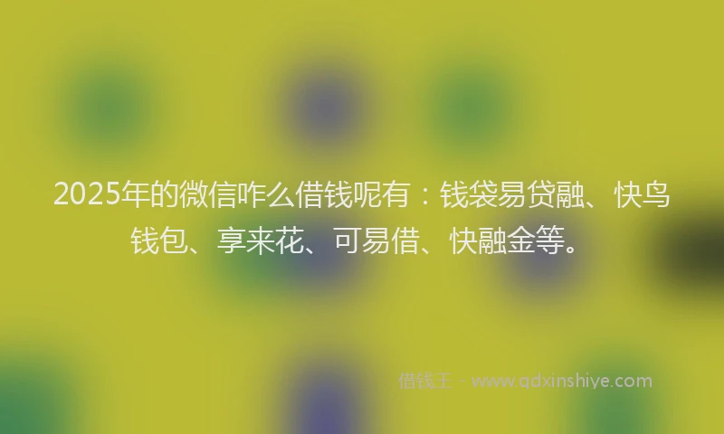 2025年的微信咋么借钱呢有：钱袋易贷融、快鸟钱包、享来花、可易借、快融金等。
