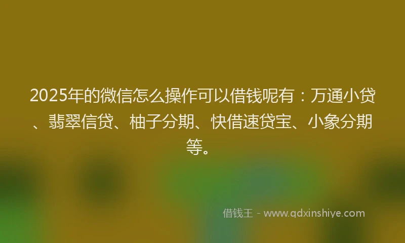2025年的微信怎么操作可以借钱呢有：万通小贷、翡翠信贷、柚子分期、快借速贷宝、小象分期等。
