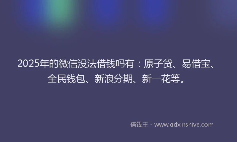2025年的微信没法借钱吗有：原子贷、易借宝、全民钱包、新浪分期、新一花等。