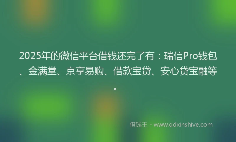 2025年的微信平台借钱还完了有：瑞信Pro钱包、金满堂、京享易购、借款宝贷、安心贷宝融等。