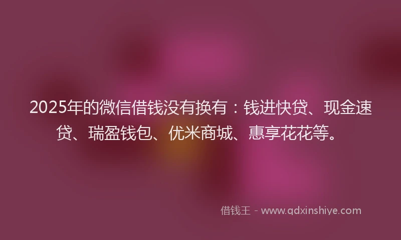 2025年的微信借钱没有换有：钱进快贷、现金速贷、瑞盈钱包、优米商城、惠享花花等。