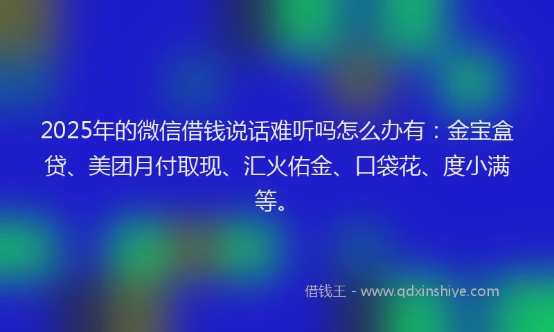 2025年的微信借钱说话难听吗怎么办有：金宝盒贷、美团月付取现、汇火佑金、口袋花、度小满等。