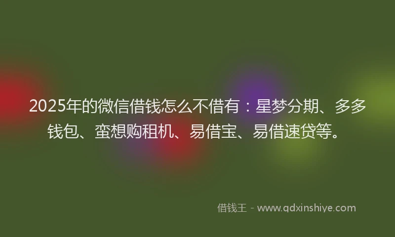 2025年的微信借钱怎么不借有：星梦分期、多多钱包、蛮想购租机、易借宝、易借速贷等。