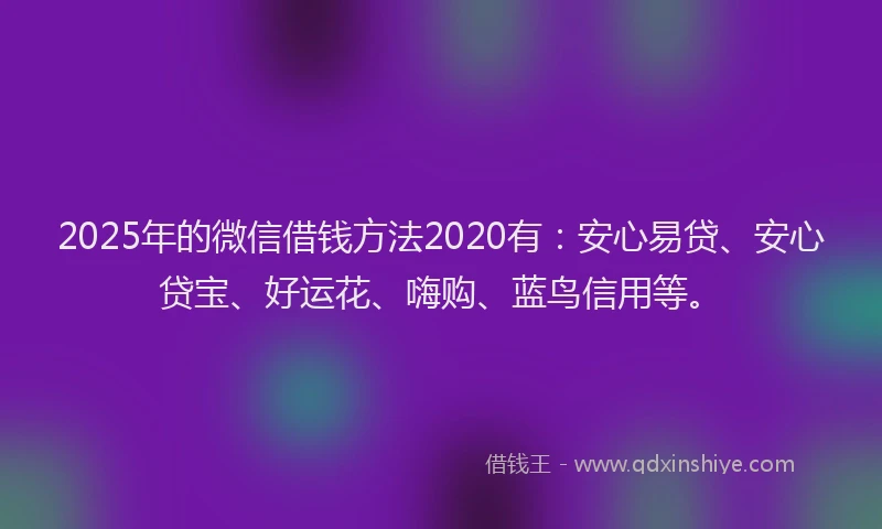 2025年的微信借钱方法2020有：安心易贷、安心贷宝、好运花、嗨购、蓝鸟信用等。