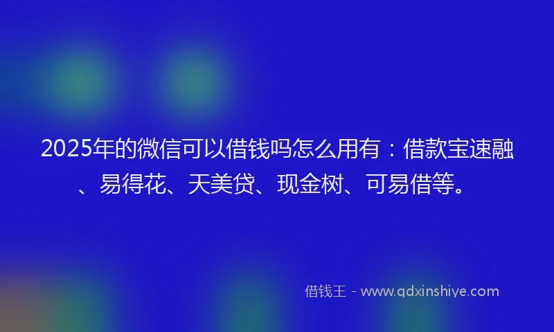 2025年的微信可以借钱吗怎么用有：借款宝速融、易得花、天美贷、现金树、可易借等。