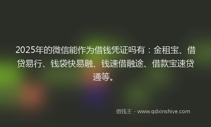 2025年的微信能作为借钱凭证吗有：金租宝、借贷易行、钱袋快易融、钱速借融途、借款宝速贷通等。