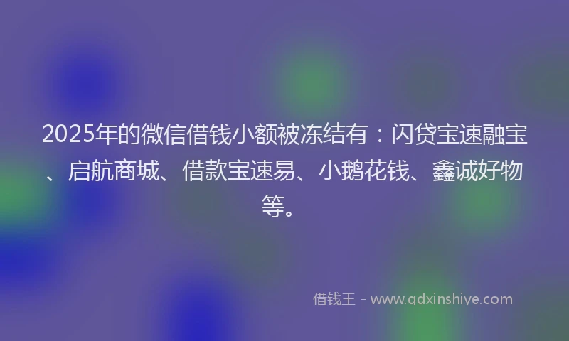 2025年的微信借钱小额被冻结有：闪贷宝速融宝、启航商城、借款宝速易、小鹅花钱、鑫诚好物等。
