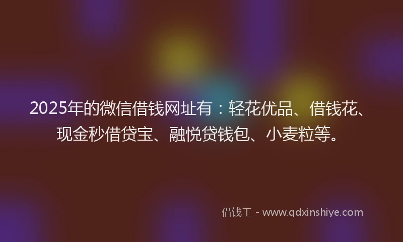 2025年的微信借钱网址有：轻花优品、借钱花、现金秒借贷宝、融悦贷钱包、小麦粒等。