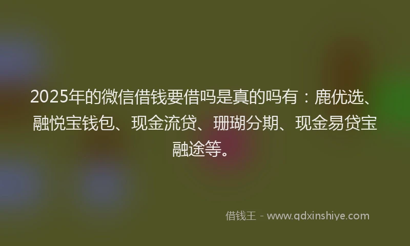 2025年的微信借钱要借吗是真的吗有：鹿优选、融悦宝钱包、现金流贷、珊瑚分期、现金易贷宝融途等。