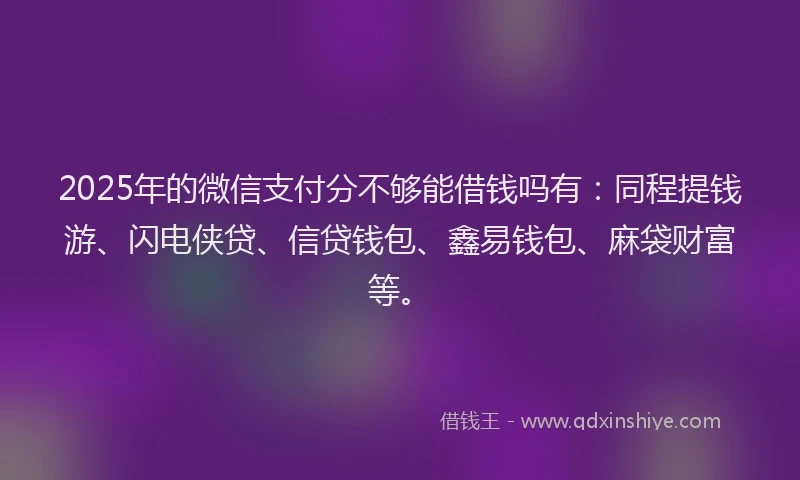 2025年的微信支付分不够能借钱吗有：同程提钱游、闪电侠贷、信贷钱包、鑫易钱包、麻袋财富等。