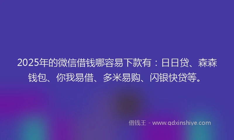 2025年的微信借钱哪容易下款有：日日贷、森森钱包、你我易借、多米易购、闪银快贷等。