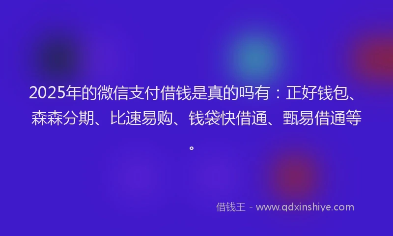 2025年的微信支付借钱是真的吗有：正好钱包、森森分期、比速易购、钱袋快借通、甄易借通等。