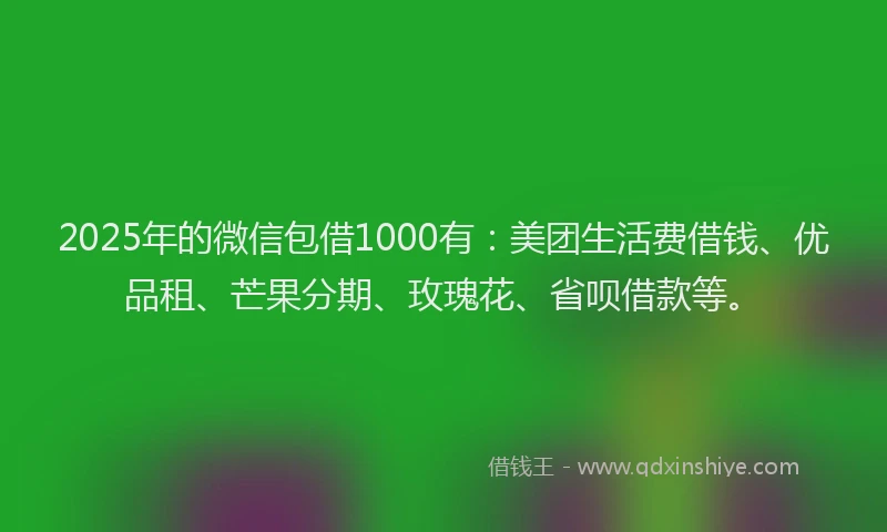 2025年的微信包借1000有：美团生活费借钱、优品租、芒果分期、玫瑰花、省呗借款等。