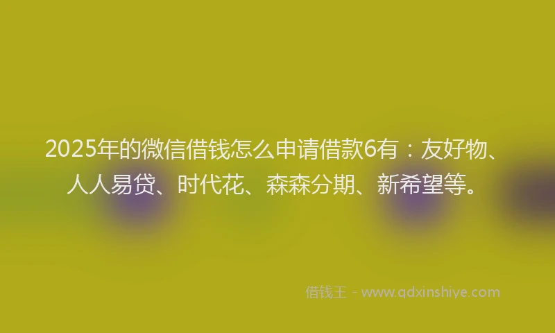 2025年的微信借钱怎么申请借款6有：友好物、人人易贷、时代花、森森分期、新希望等。