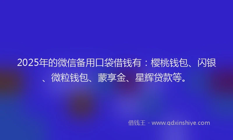 2025年的微信备用口袋借钱有：樱桃钱包、闪银、微粒钱包、蒙享金、星辉贷款等。