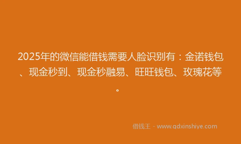 2025年的微信能借钱需要人脸识别有：金诺钱包、现金秒到、现金秒融易、旺旺钱包、玫瑰花等。