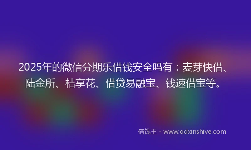 2025年的微信分期乐借钱安全吗有：麦芽快借、陆金所、桔享花、借贷易融宝、钱速借宝等。