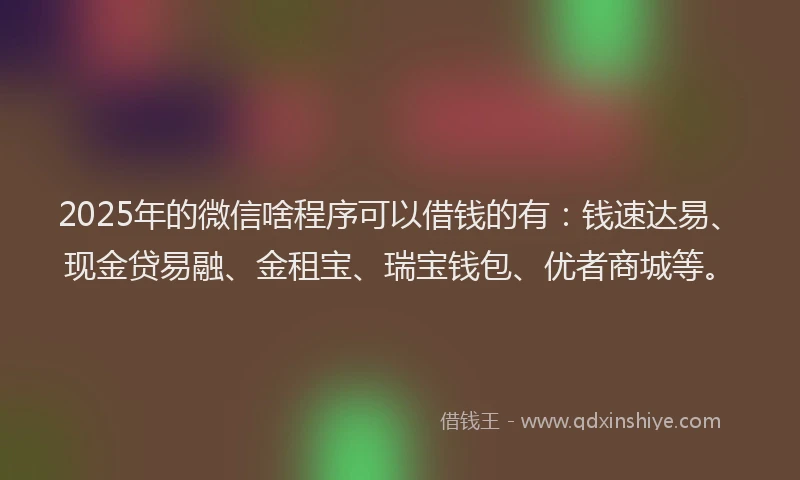 2025年的微信啥程序可以借钱的有：钱速达易、现金贷易融、金租宝、瑞宝钱包、优者商城等。