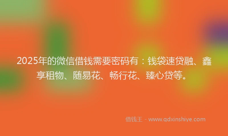 2025年的微信借钱需要密码有:钱袋速贷融、鑫享租物、随易花、畅行花、臻心贷等。