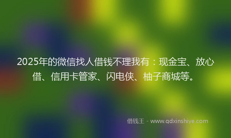 2025年的微信找人借钱不理我有：现金宝、放心借、信用卡管家、闪电侠、柚子商城等。