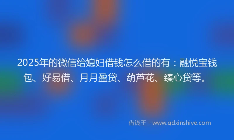 2025年的微信给媳妇借钱怎么借的有：融悦宝钱包、好易借、月月盈贷、葫芦花、臻心贷等。