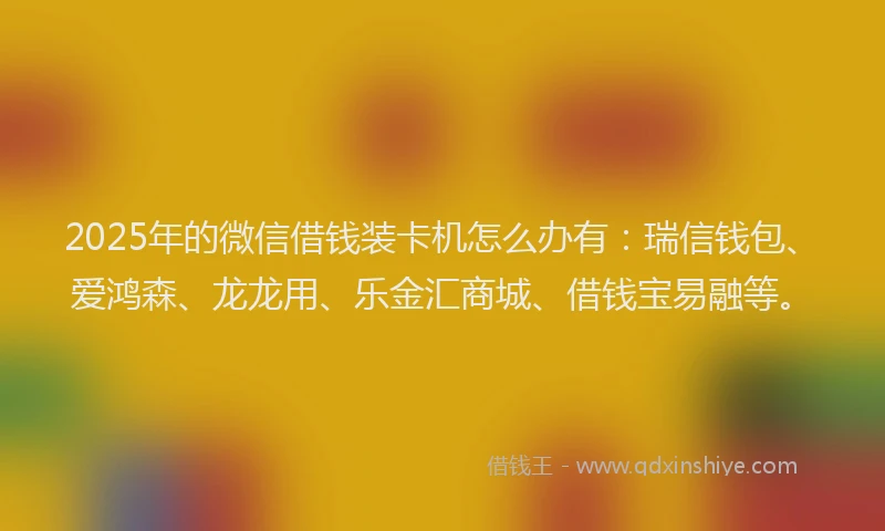 2025年的微信借钱装卡机怎么办有：瑞信钱包、爱鸿森、龙龙用、乐金汇商城、借钱宝易融等。