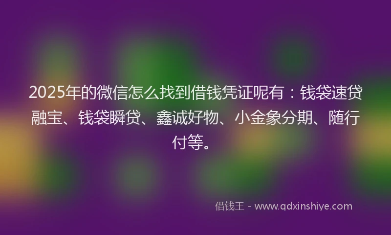 2025年的微信怎么找到借钱凭证呢有：钱袋速贷融宝、钱袋瞬贷、鑫诚好物、小金象分期、随行付等。