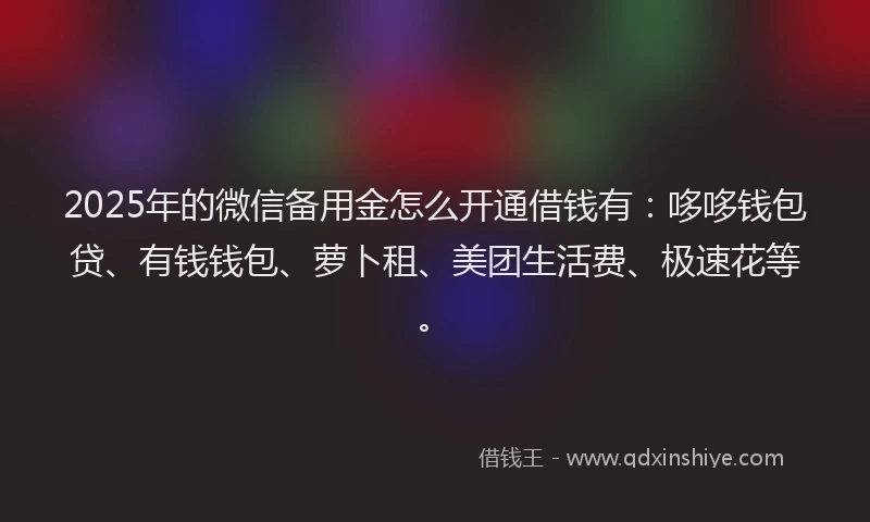2025年的微信备用金怎么开通借钱有：哆哆钱包贷、有钱钱包、萝卜租、美团生活费、极速花等。