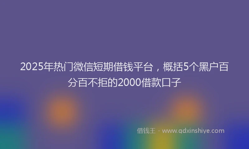 2025年热门微信短期借钱平台，概括5个黑户百分百不拒的2000借款口子
