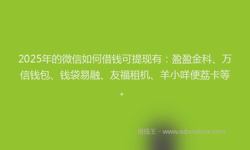 2025年的微信如何借钱可提现有：盈盈金科、万信钱包、钱袋易融、友福租机、羊小咩便荔卡等。