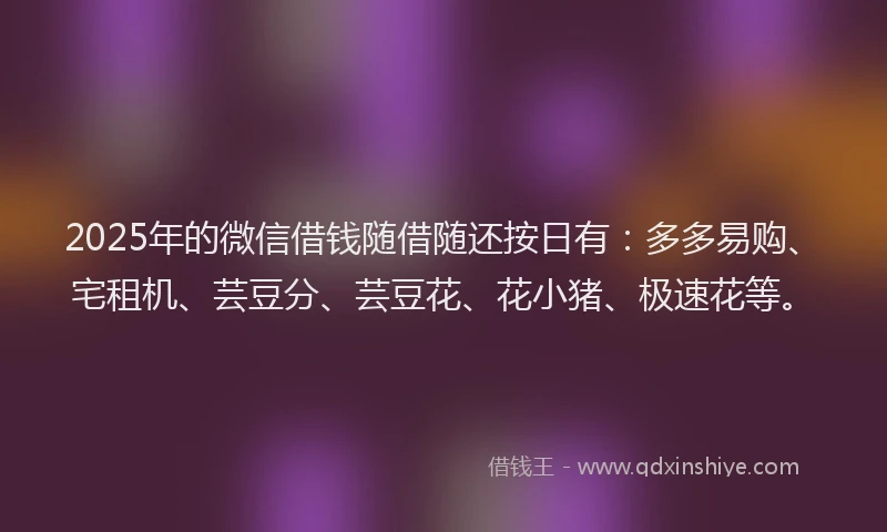 2025年的微信借钱随借随还按日有：多多易购、宅租机、芸豆分、芸豆花、花小猪、极速花等。