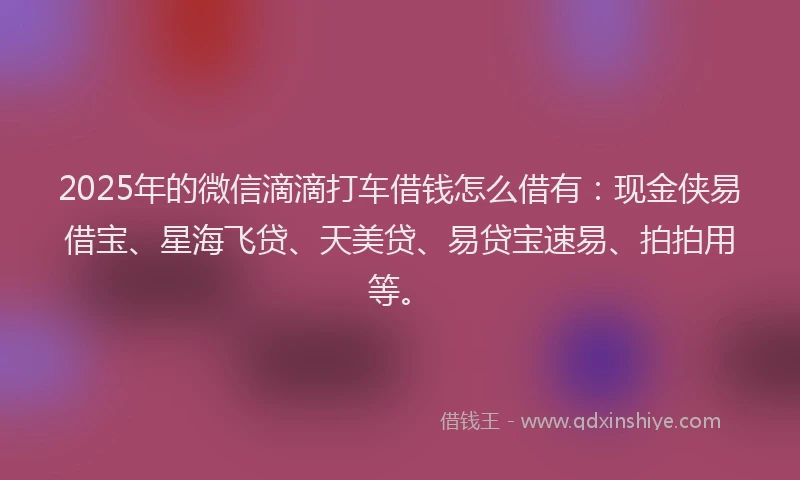 2025年的微信滴滴打车借钱怎么借有：现金侠易借宝、星海飞贷、天美贷、易贷宝速易、拍拍用等。